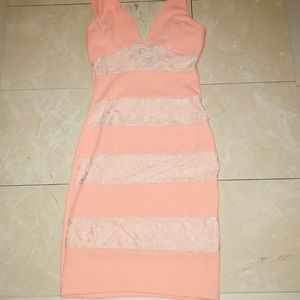 Pale pink lace V-neck dress